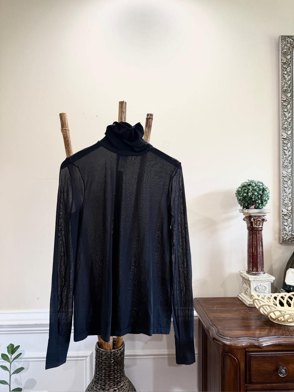 Wolford Sheer Black Turtleneck Long Sleeve Top
